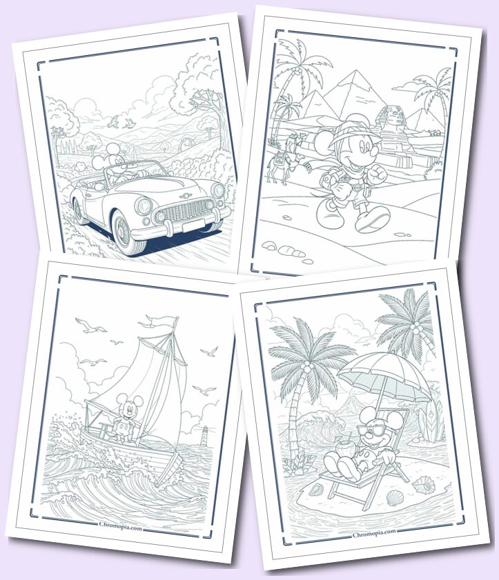 3 Realistic with Complex Settings Mickey Mouse Coloring Pages for Adults