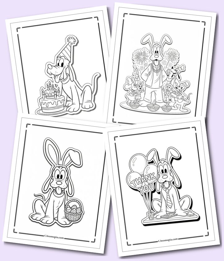 6 Holiday, Celebrations and Seasonal Themed Disney Pluto Around the World Coloring Pages