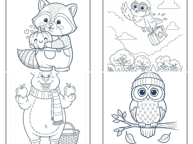 Adorable Autumn Animals Coloring Pages for Toddlers