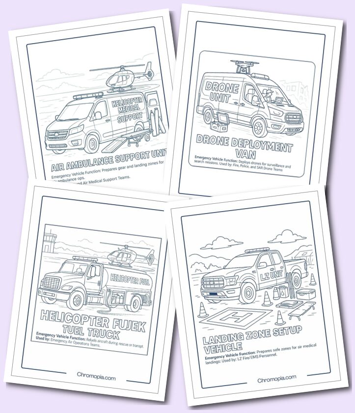 Air & Ground Support Vehicles – Emergency Vehicle Coloring Pages
