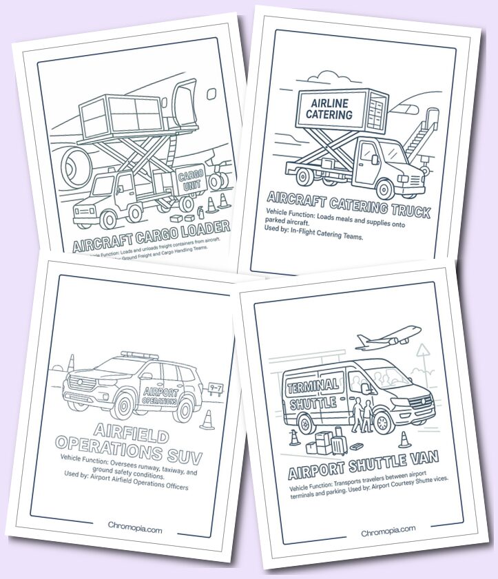 Airport & Airfield Ground Transport – Transportation Vehicles Coloring Pages