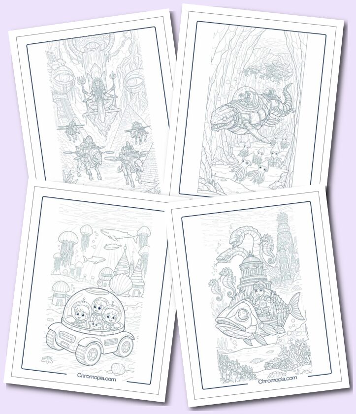 Alien Creature and Underwater Space Habitat Vehicles coloring pages