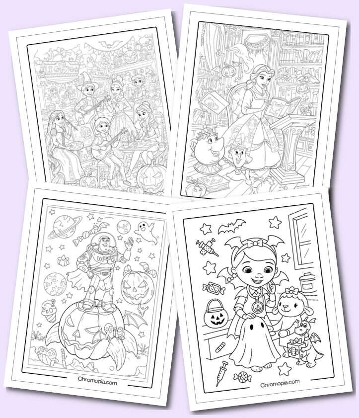 All Disney Halloween Characters in Different Professions coloring pages