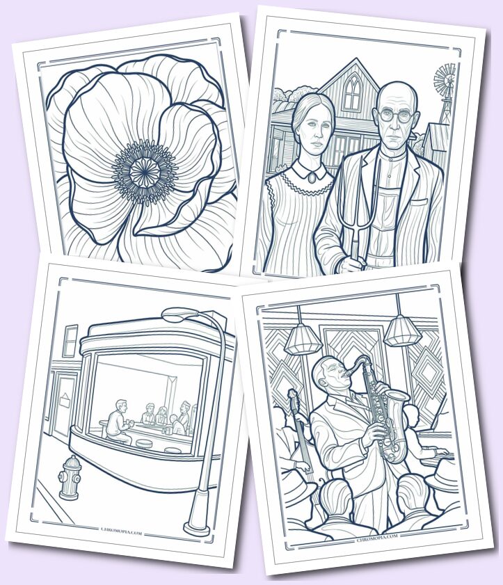 American Art Movements Reimagined Coloring Pages