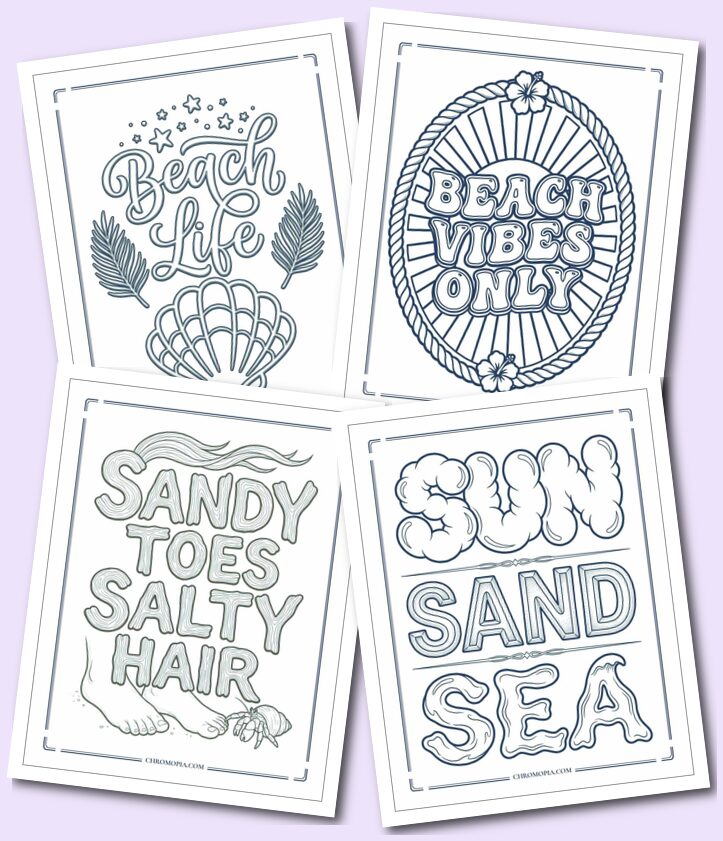 Beach Word Art Coloring Pages
