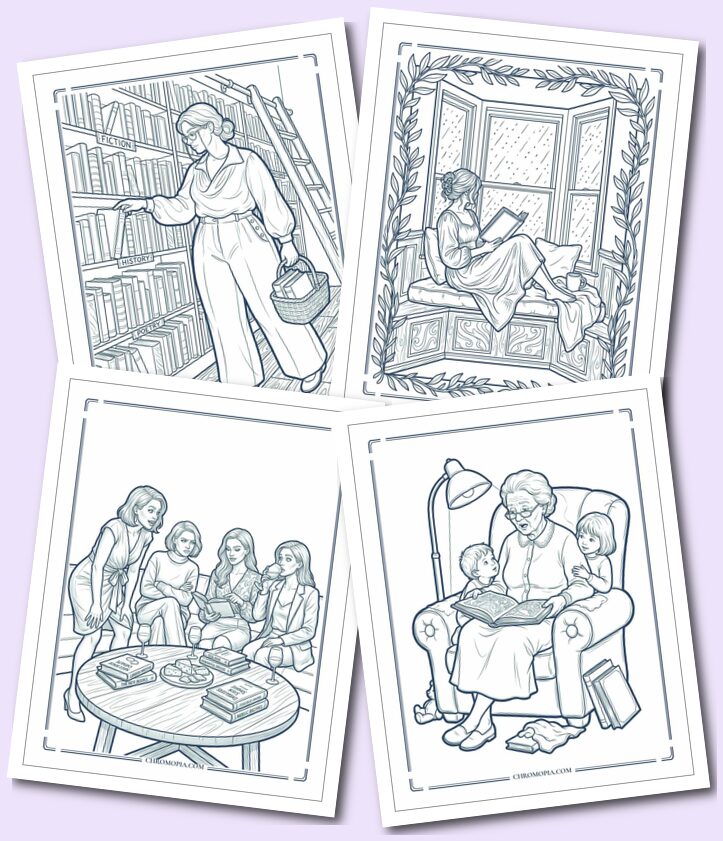 Beautiful People Reading for National Book Lovers Day Coloring Pages