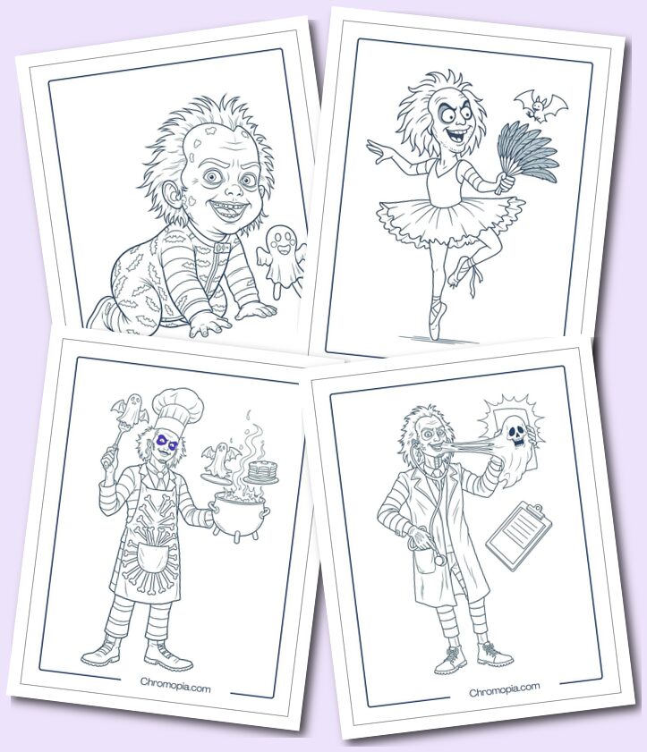 Beetlejuice in Different Genders, Ages, Sizes, Shapes, and Professions coloring pages