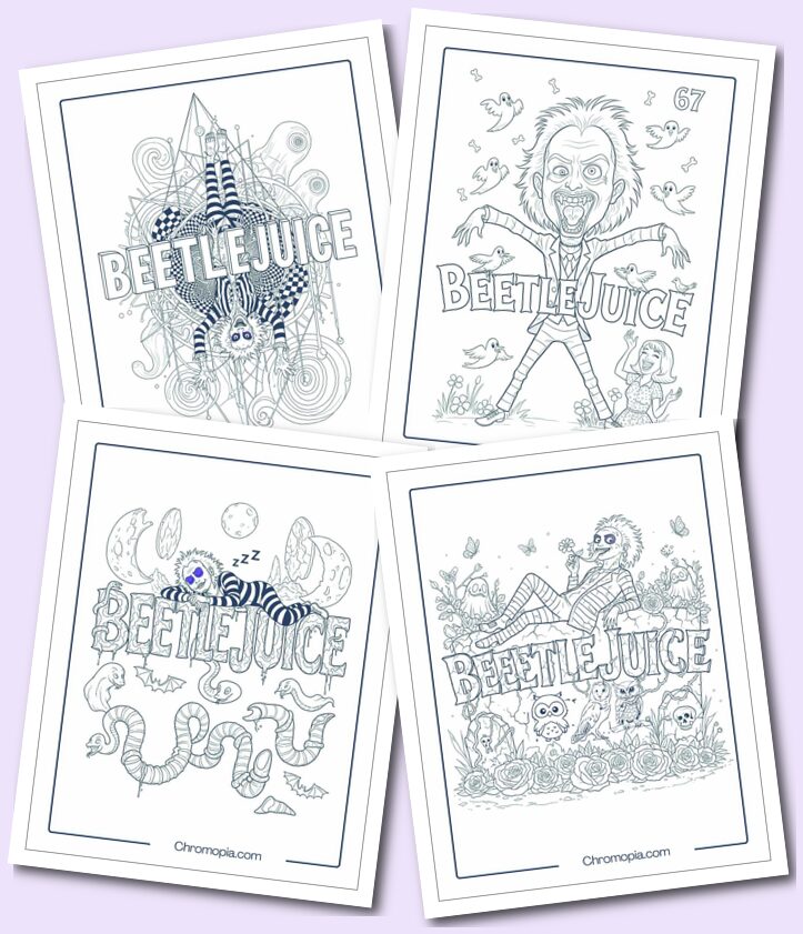 Beetlejuice Mandala, Floral, Mechanical, or Abstract Horror Coloring Pages for Adults