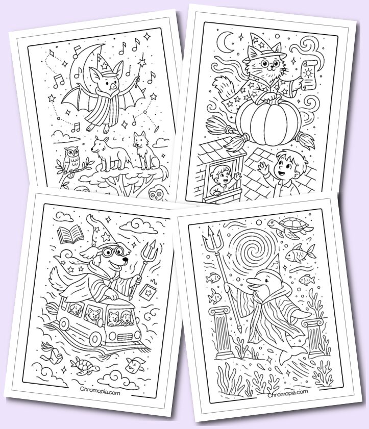 Birds and Animals Wizards Coloring Pages