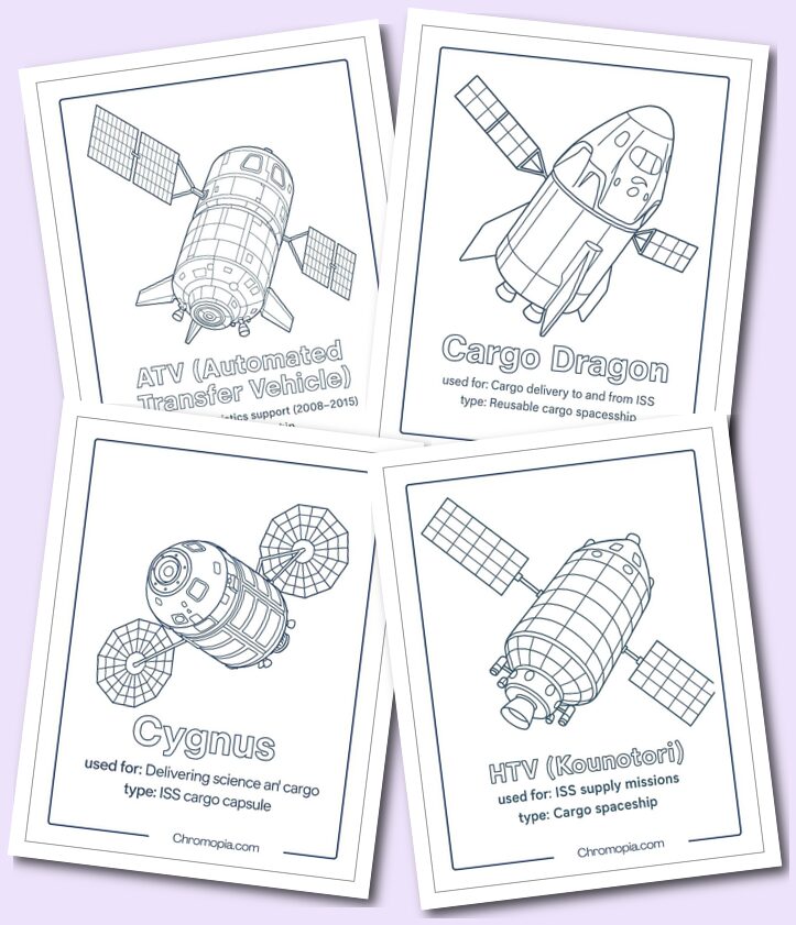 Cargo & Resupply Spaceships coloring pages