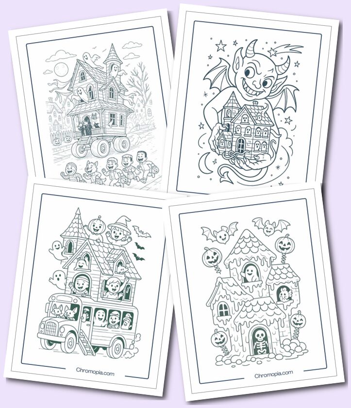 Cartoon Haunted House Coloring Pages for Kids