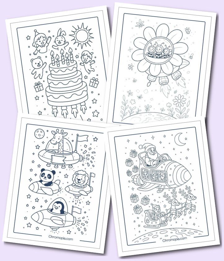 Cartoon, Holiday and Celebrations Themed Spaceship Coloring Pages