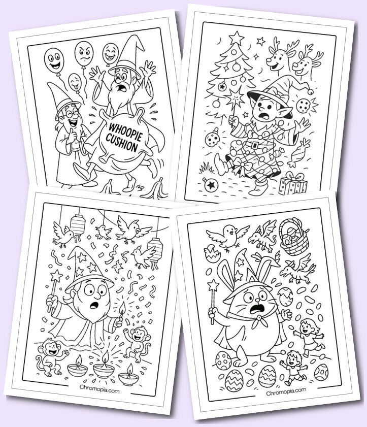 Cartoon-Styled Holiday and Celebration Themed Wizard Coloring Pages