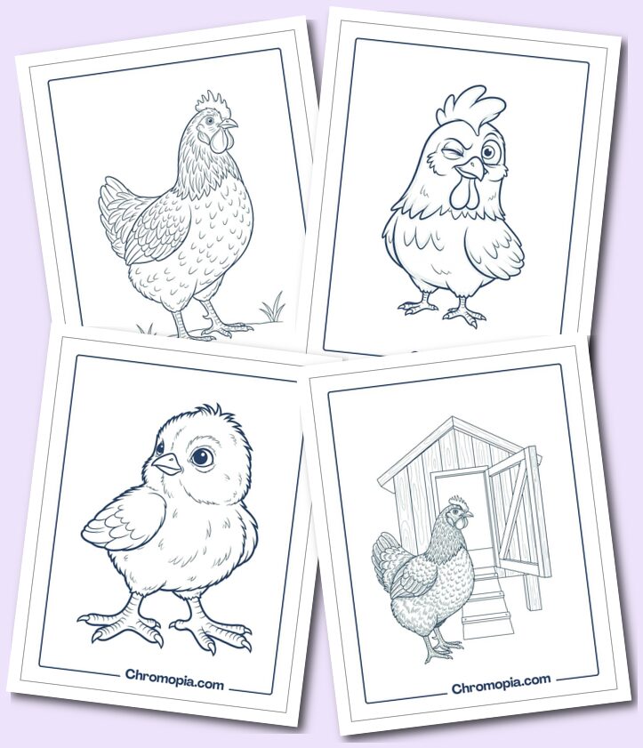 Chicken, Hen and Rooster Coloring Pages for kids