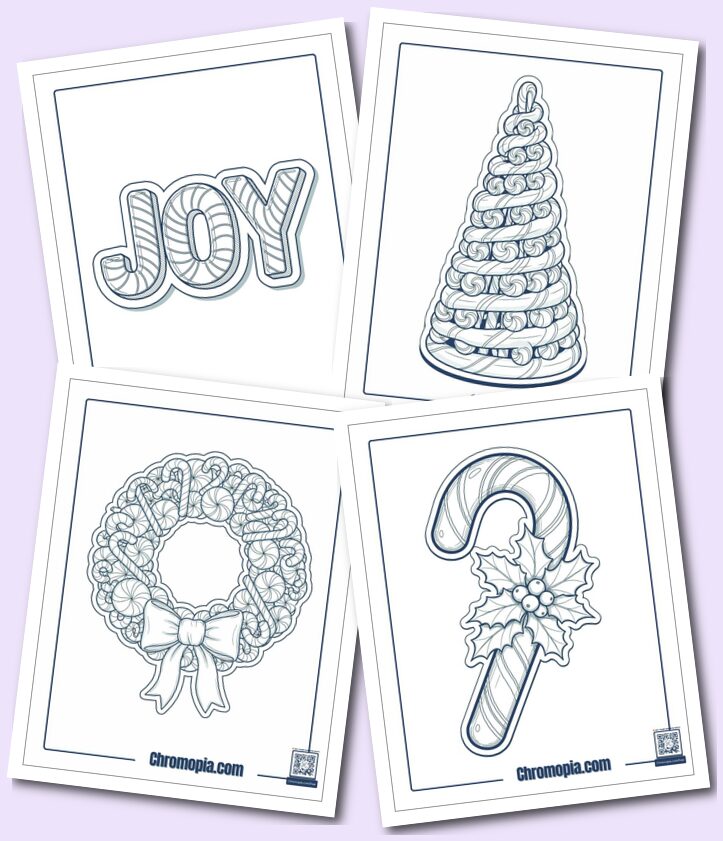 Christmas Candy Cane Coloring Pages for Kids and Students