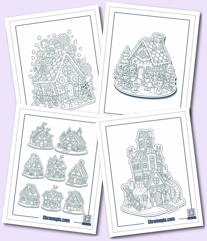 Christmas Gingerbread House Coloring Pages for Kids, Toddlers, Preschoolers, Kindergarten and Students
