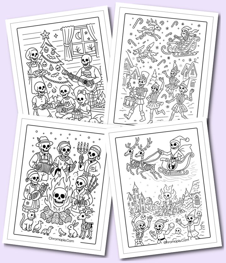 Christmas Skeleton Coloring Pages