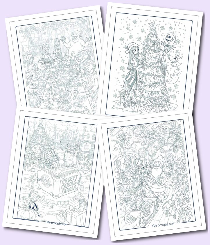 Christmas-Themed Nightmare Before Christmas Winter & Holiday Coloring Pages for Adults