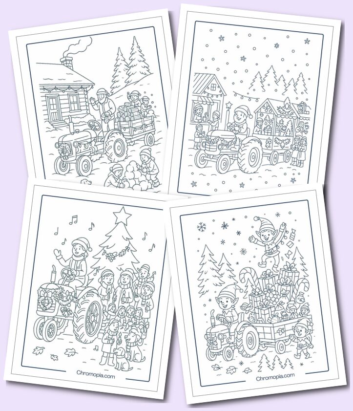 Christmas Tractor Coloring Pages