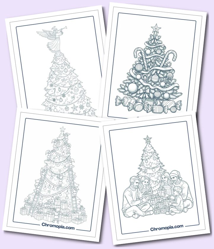 Christmas Tree Coloring Pages for Kids, Teens, Adults