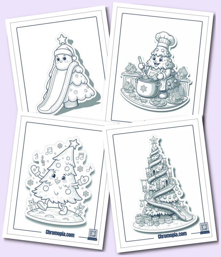 Christmas tree coloring pages for kids, toddlers, preschoolers, kindergarten and students