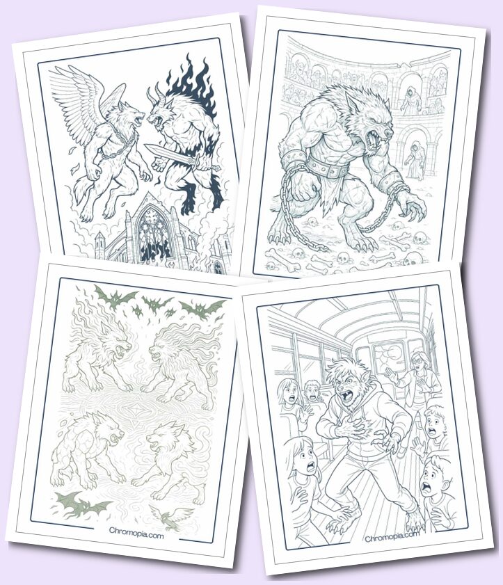 Cinematic Multi-Werewolves Coloring Pages