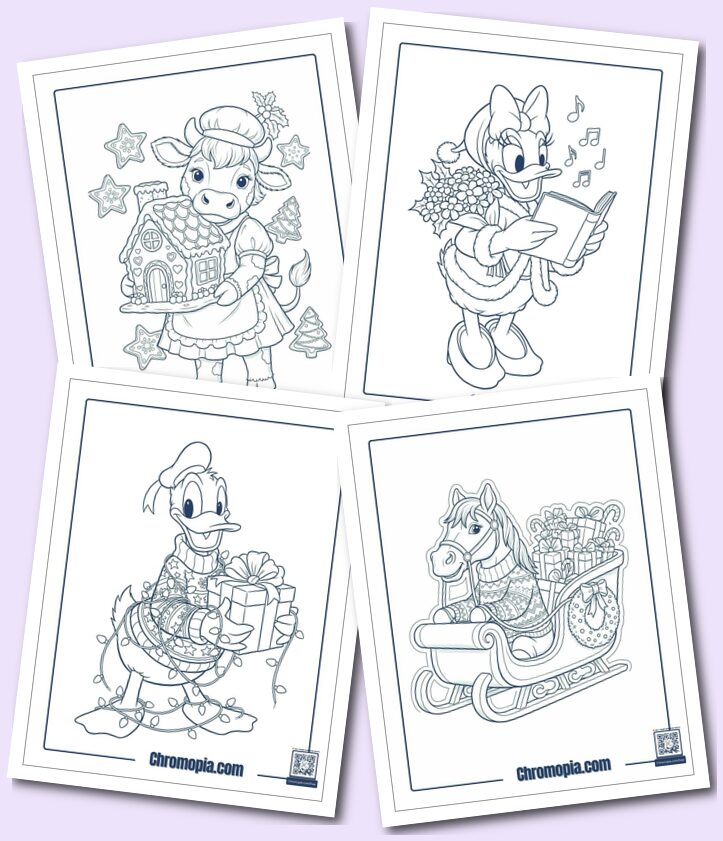 Classic Fab Five and Friends Disney Characters Christmas Coloring Pages