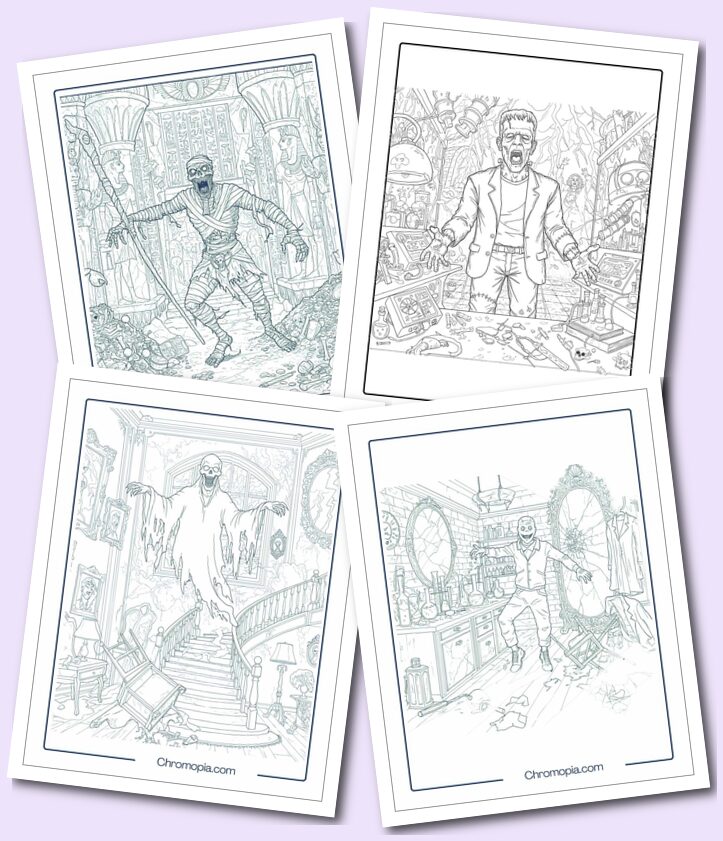 Classical Monster Coloring Pages of different scary characters