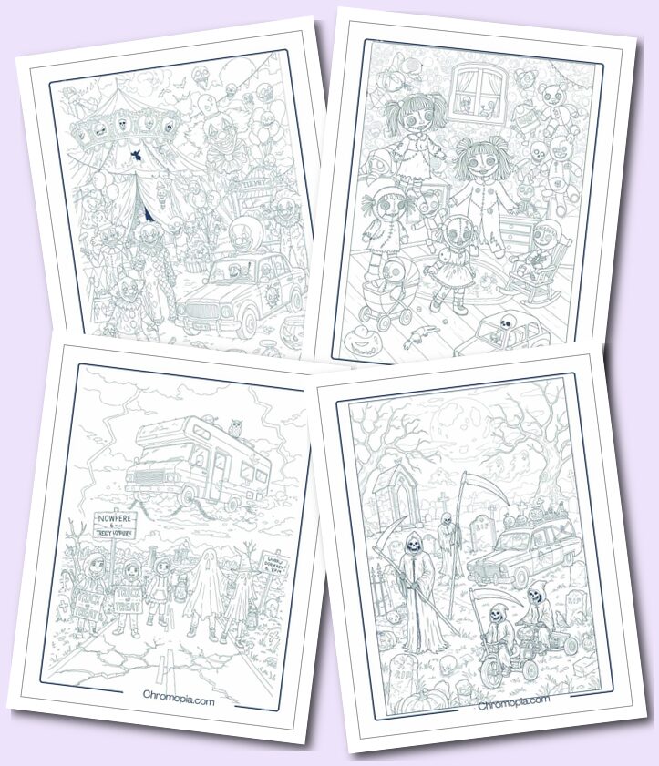 Classical to Trending Costumes and Halloween Characters Coloring Page