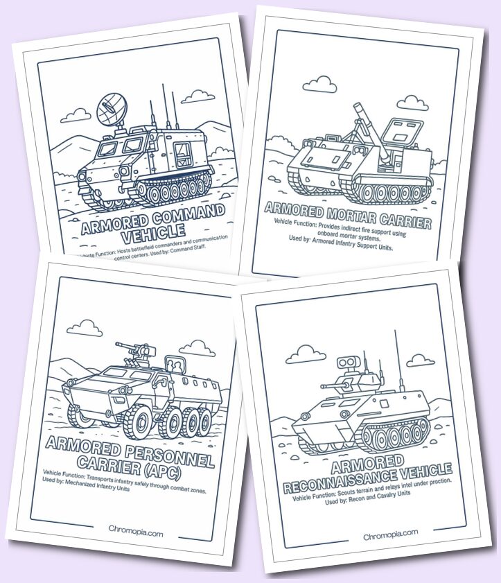 Combat & Armored Vehicles – Army Vehicle Coloring Pages