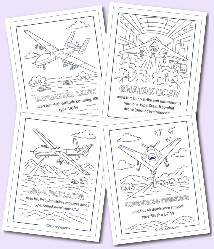 Combat Drones UCAVs (Unmanned Combat Aerial Vehicles) Drone Coloring Pages