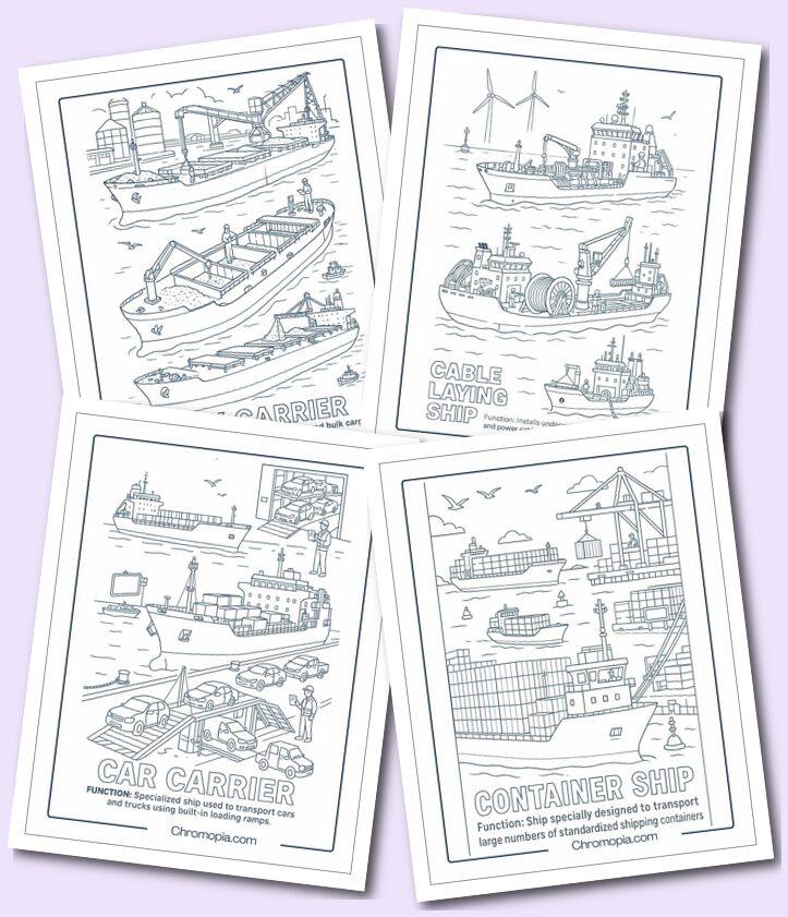 Commercial Cargo, Specialized Purpose & Freight Ships Coloring Pages