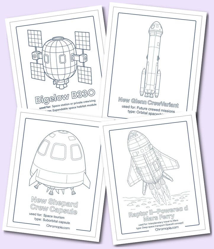 CommercialFuturistic Crewed Spaceships coloring pages