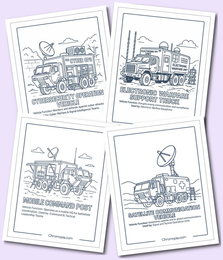 Communication & Electronic Warfare – Military vehicles Coloring Pages