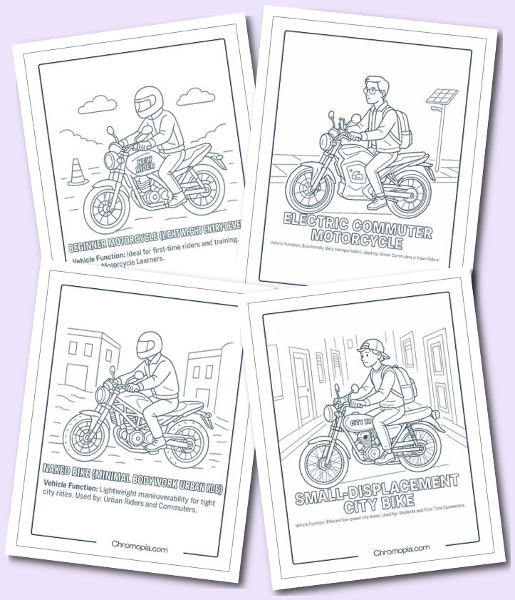 Commuter & City Motorcycles – Motorcycle Coloring Pages