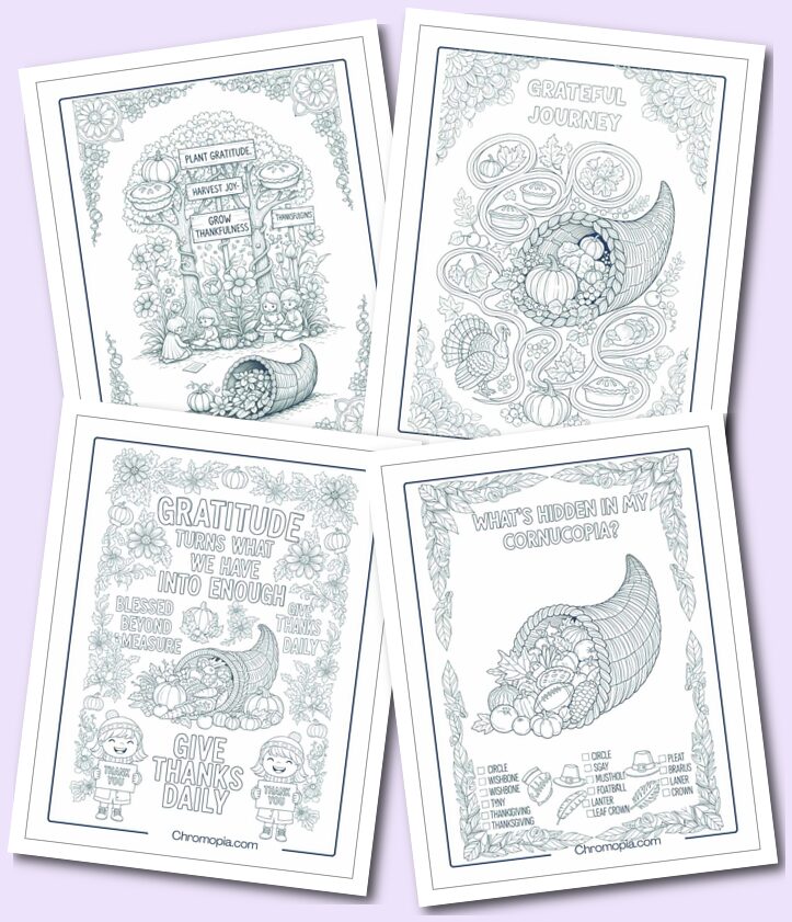 Cornucopia Activities, Games & Mini Stories Coloring Pages