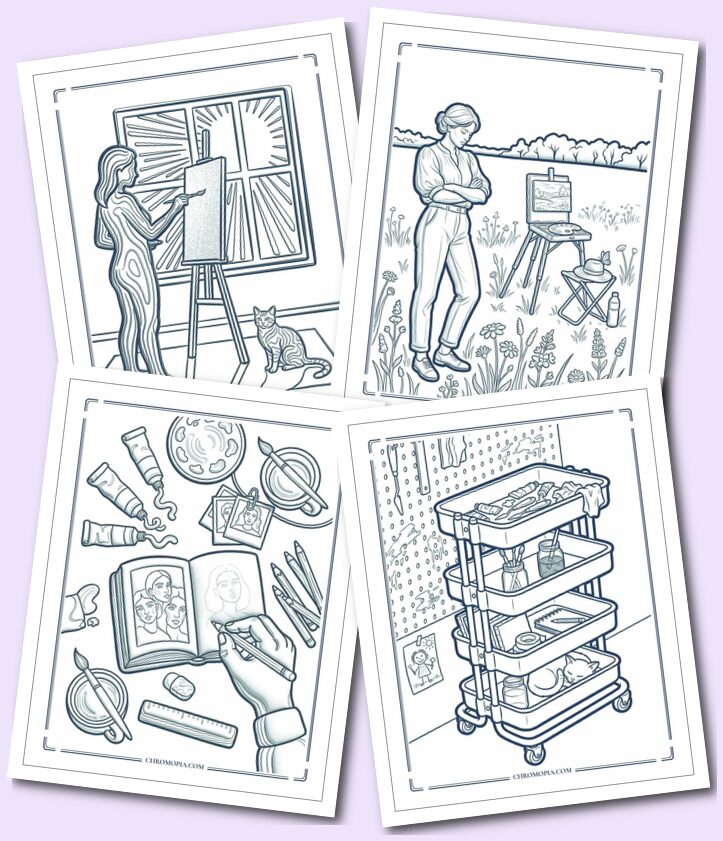 Cozy Artist Studio Life Coloring Pages
