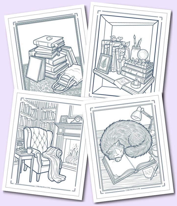 Cozy Book Aesthetic Worlds for National Book Lovers Day Coloring Pages