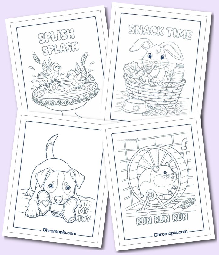 Cozy Life of Pet Animals coloring pages For Animal Lovers