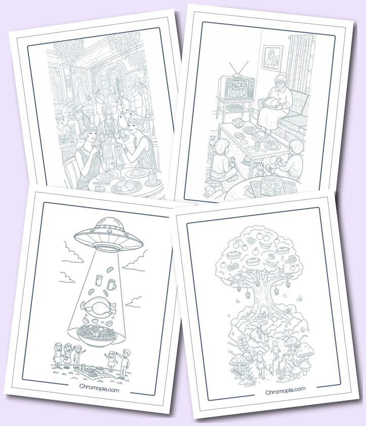 Creative, Funny, and Surreal Thanksgiving Coloring Pages for Adults