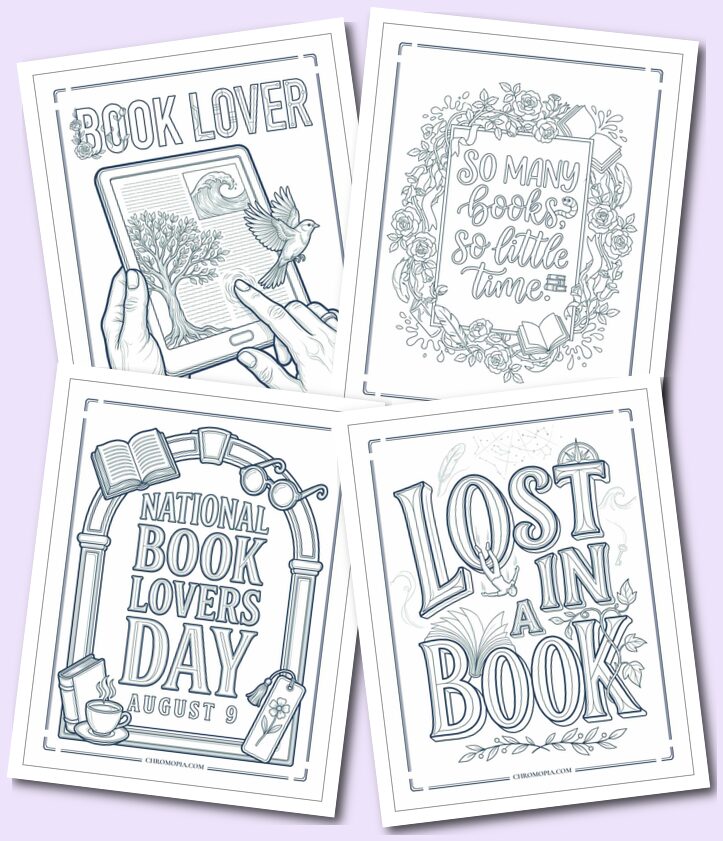 Creative National Book Lovers Day Word Art and Future Reading Coloring Pages
