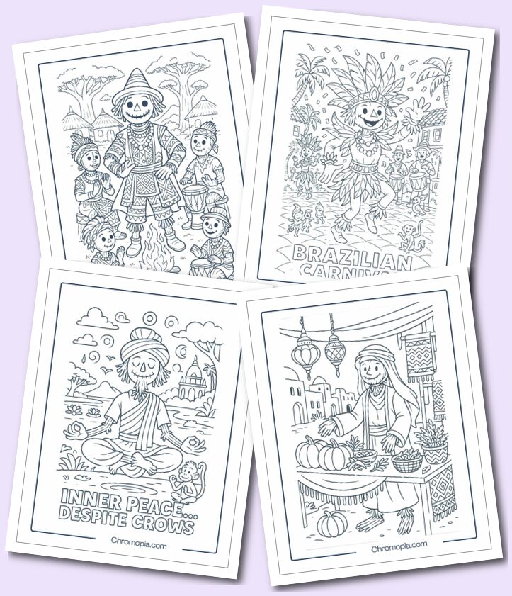 Creative Scarecrow around the world coloring pages
