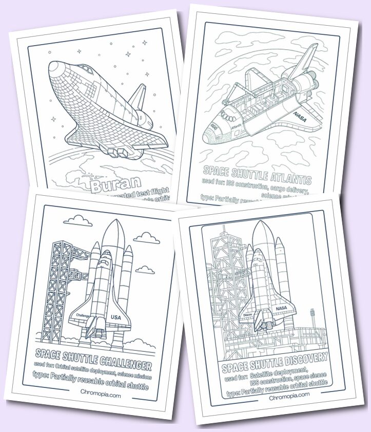 Crewed, Reusable, Orbital Operational Space Shuttles coloring pages