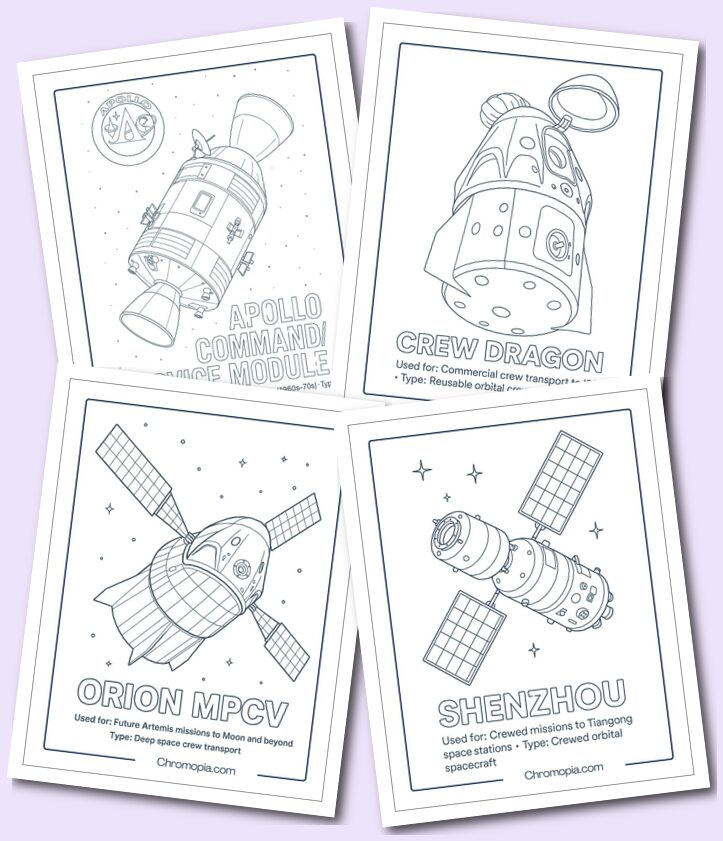 Crewed Spacecraft (Human Spaceflight Vehicles) coloring pages