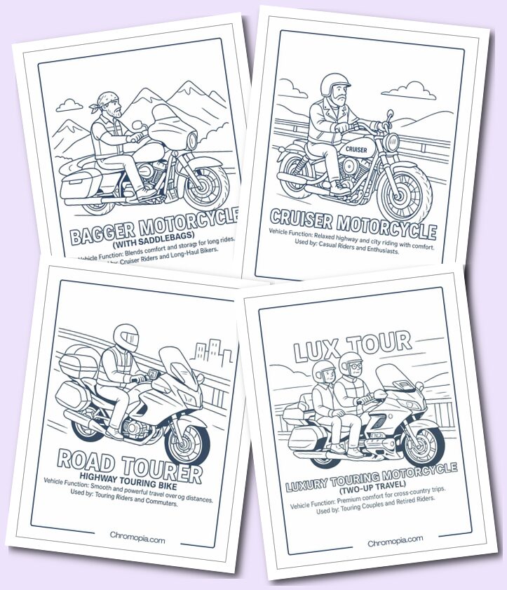 Cruiser & Touring Motorcycles – Motorcycle Coloring Pages
