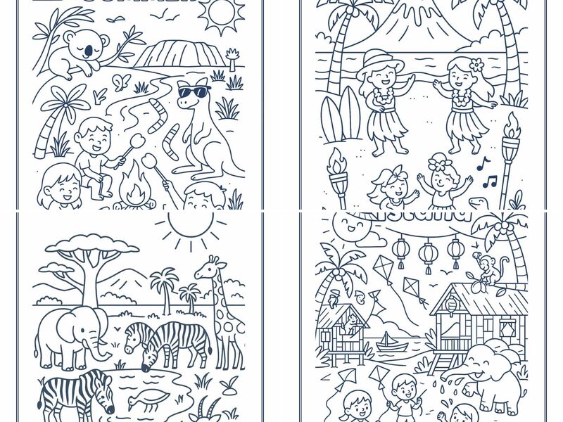 Cultural Summer Scenes Around the World Coloring Pages