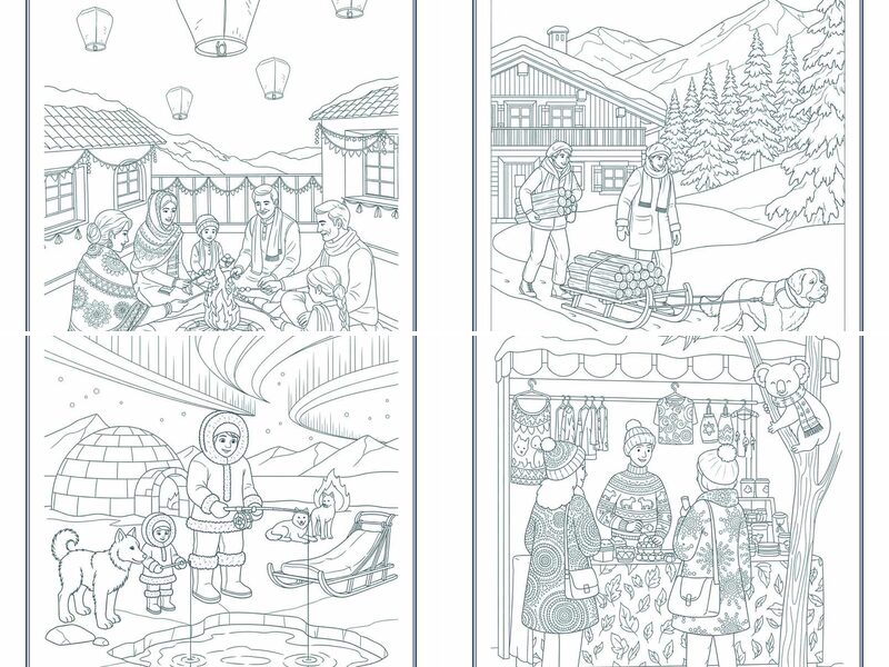 Cultural Winter Scenes Around the World Coloring Pages
