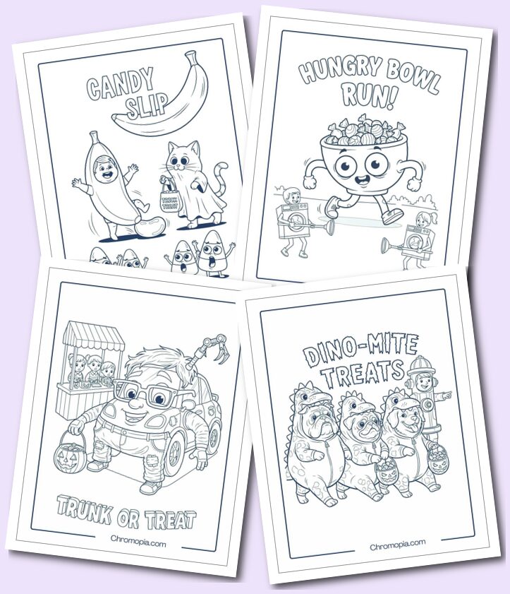 Cute and Funny Cartoon Trick-or-Treating Coloring Pages for Kids