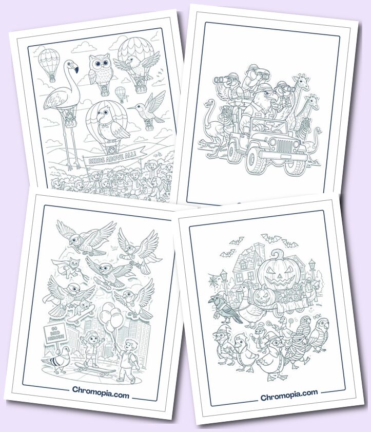 Cute, Funny, and Cartoon Birds Coloring Pages
