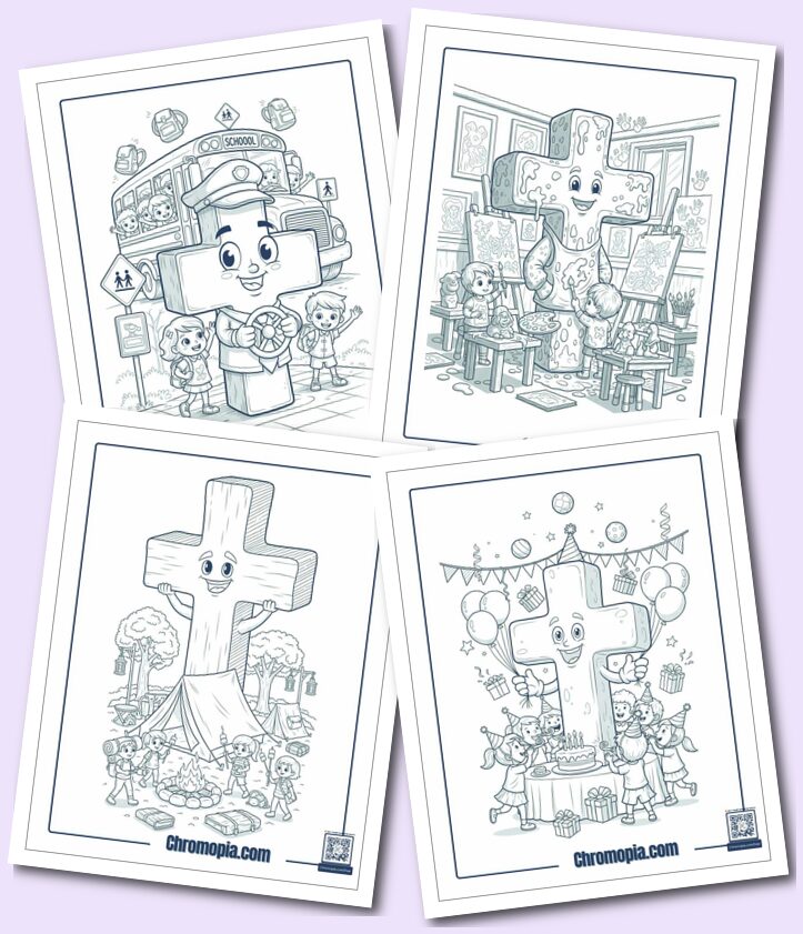 Cute, Funny and Cartoon Cross Coloring Pages